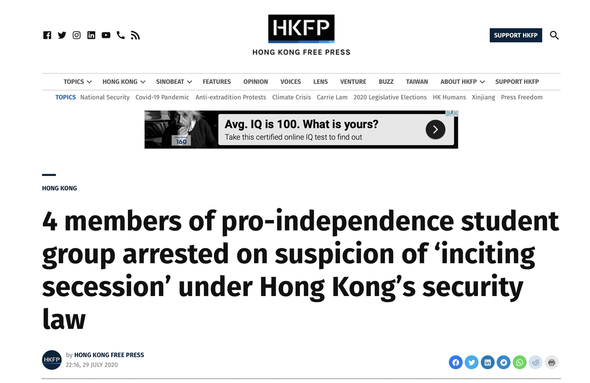 ColombeCS's tweet photo. Today is a sad day for #democracy. 4 students in #HongKong have been arrested under #China's #NationalSecurityLaw. For what? A post on social media.

World leaders NEED to act &amp; #StandWithHongKong: democracies need to ally to put a stop to China's crackdown on dissent. https://t.co/8nniHYSu2v
