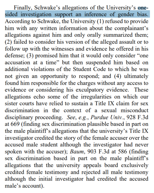 And in some remarkably broad language, CA9 concludes that allegations of ASU's "onesided investigation support an inference of gender bias."