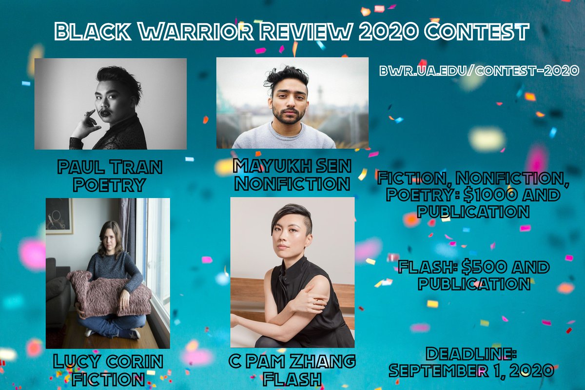 ANNOUNCEMENT: We have raised enough funds that we can offer up to 400 FREE submissions to Black writers for our contest, judged by  @speakdeadly (poetry),  @corinfiction (fiction),  @senatormayukh (nonfiction), and  @cpamzhang (flash).