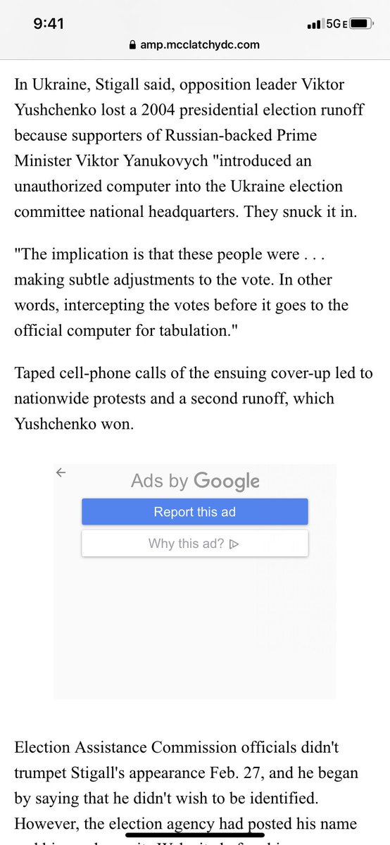 22/ Note that Ukraine’s 2004 presidential election was reportedly electronically manipulated in favor of pro-Putin Viktor Yanukovych—who Paul Manafort & Oleg Deripaska later helped install & who locked up his female opponent—via a man-in-the-middle attack.  https://www.mcclatchydc.com/news/politics-government/article24530650.html