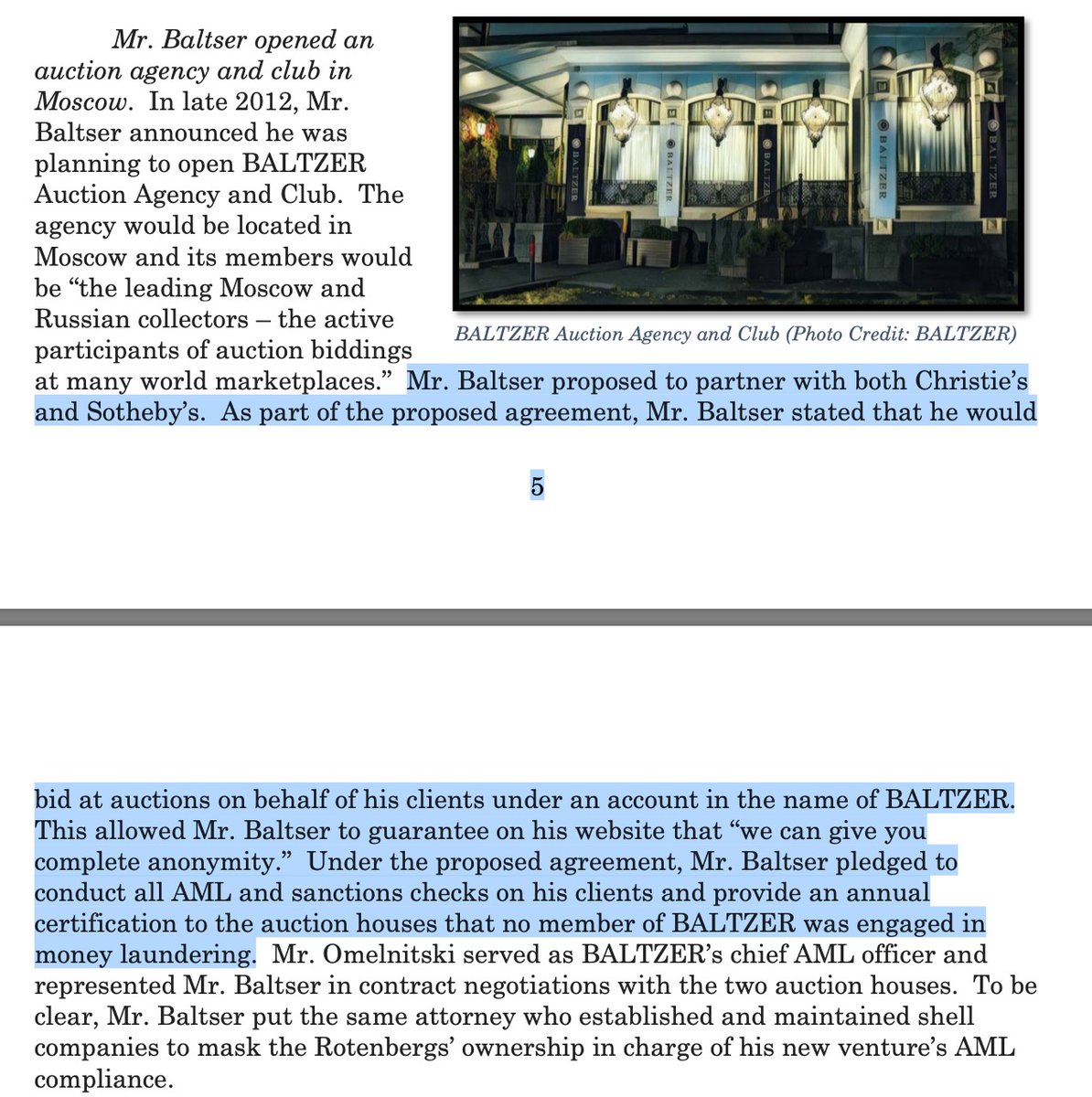 The report makes clear the auction houses  @ChristiesInc and  @Sothebys were ACTIVE PARTICIPANTS in the Baltser laundering scheme: