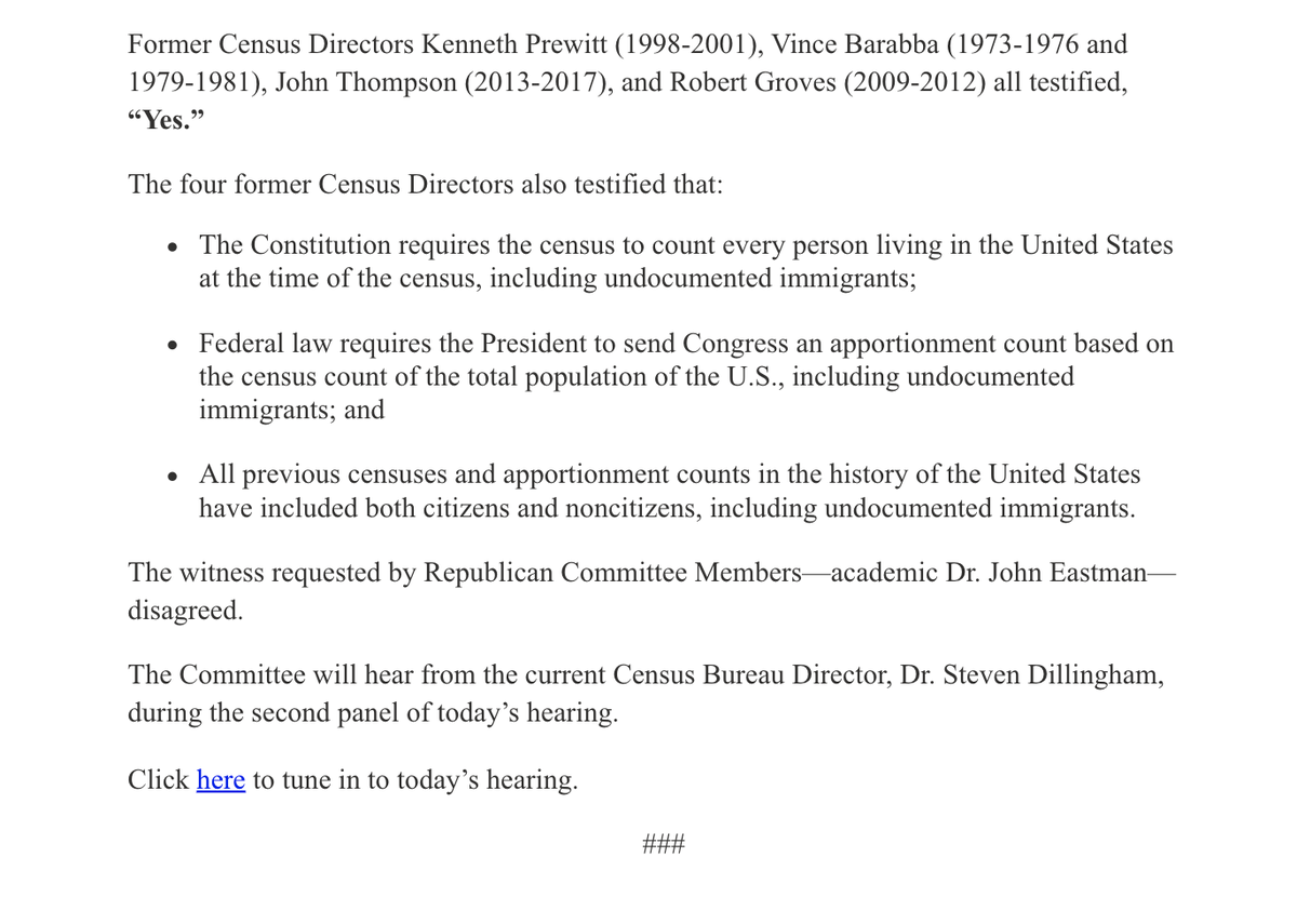 Screenshot of a press release from the House Oversight and Reform Committee. The full text is linked in the original tweet.