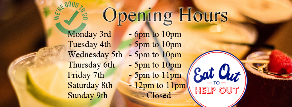 Looking forward to seeing you all. Opening times will be posted on a weekly basis.  Booking is advisable due to reduced capacity.