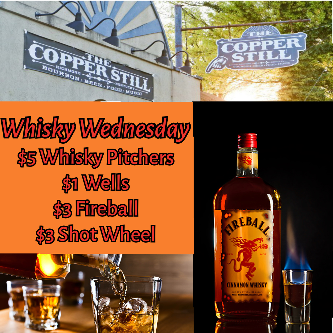 Thankfully we have Whisky to help us through hump day! Come on in to The Copper Still today for some food and drinks! Keep in mind that food is required per state regulations and we have to close our pool tables at this time. #TheCopperStill #WhiskyWednesday