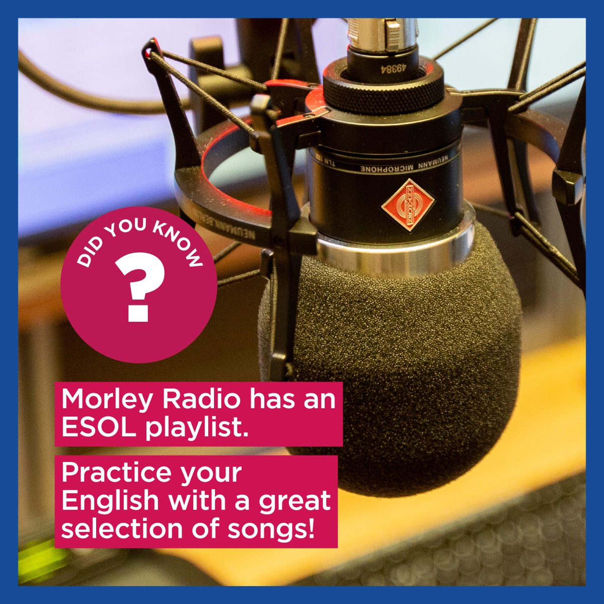 Our ESOL courses range from Entry Level to Level 3 and we can help with reading, writing, spelling and speaking: bit.ly/392f7Sz 
Get some practice in and listen to the ESOL playlist every Tuesday and Thursday from 11-1pm on <a href="/MorleyRadio/">Morley Radio</a>