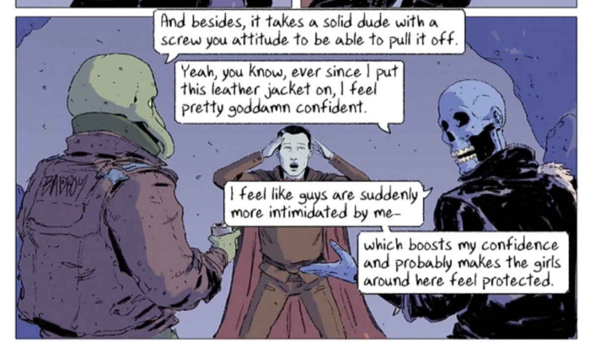 I want to say Dan and I came up with this dialogue from scratch but, truth be told, this is almost 1:1 a real conversation that real guys had about leather jackets 