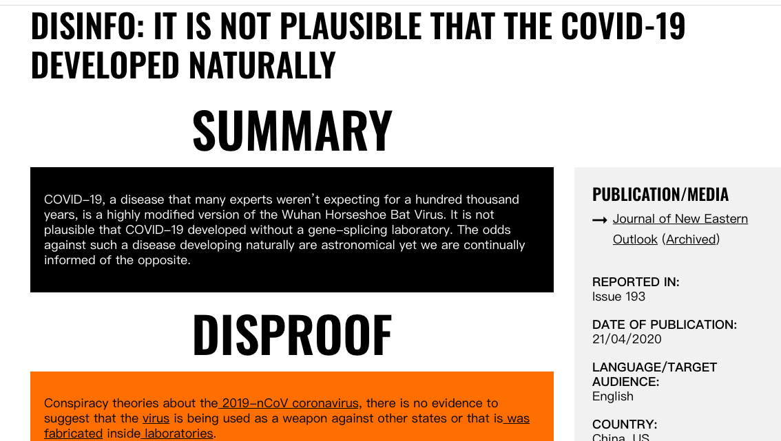 people like  @JamieMetzl  @WSJopinion will likely argue they are just exploring a theory and NOT drawing a definite conclusion, which is just exercising press freedom.But by  @EUvsDisinfo  @eu_eeas  #DisinfoReview standards it's disinformation, see this:  https://euvsdisinfo.eu/report/it-is-not-plausible-that-the-covid-19-developed-naturally/