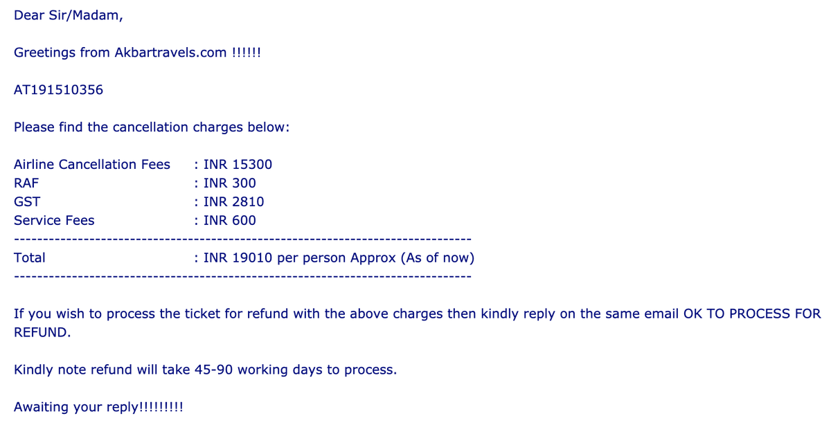 pradhan4u's tweet photo. @SingaporeAir I had a flight on 20th March '20 from Bangalore to Melbourne which has been canceled. The agent @AkbarTravelsIN advised me deductions that is about 60% of the cost I have paid. Is this fair? Is it my fault that the flight got canceled? https://t.co/Al2FMuTc21