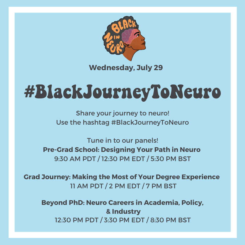 BlackInNeuro's tweet photo. Today is all about #BlackJourneyToNeuro‼️🤩🤩

We wanna hear about where you’re at, what you’ve done, and what you wanna do next.🛣️

Use #BlackJourneyToNeuro and tag us! And whatever stage you’re at, make sure you sign up for one of our live panels  🗓️✅🧠 #BlackInNeuroWeek https://t.co/iXrg0Zr8I4
