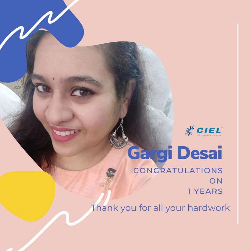 CielHRIndia's tweet photo. Congratulations Gargi Desai on your Work Anniversary!
#workanniversary #growingtogether #CielHR #getthebestoutofus #weciel
#successfulyears #celebration #businessanniversary https://t.co/spKy6gZLHs
