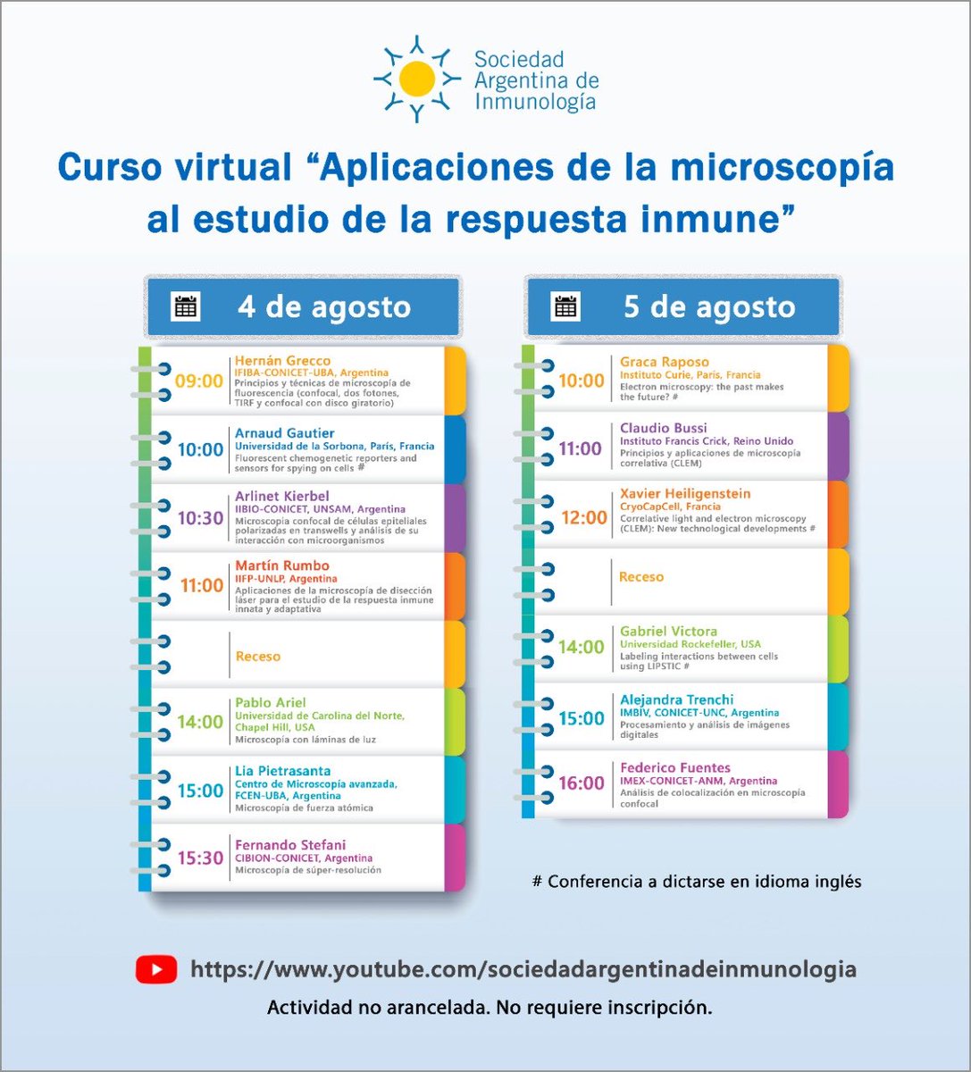 InmunoCba's tweet photo. Los invitamos al Curso Virtual “Aplicaciones de la microscopía al estudio de la respuesta inmune” dictado por la @SAI_org a través de su canal de YouTube 👉🏻https://t.co/vycSo3MLmu https://t.co/0N1plnun8K