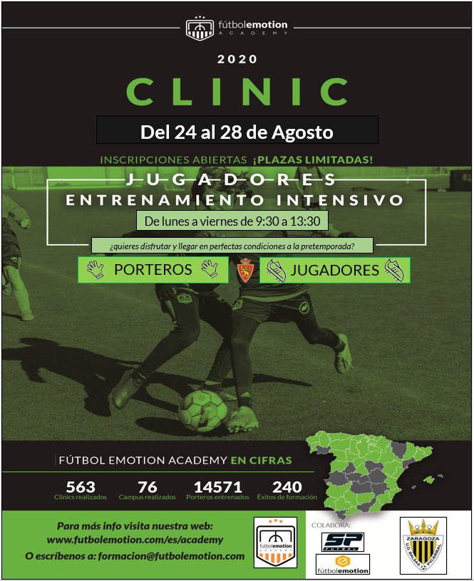 FÚTBOL EMOTION ACADEMY |

<a href="/futbolemotion/">Fútbol Emotion</a> en colaboración con U.D Balsas Picarral organizan un Clinic de entrenamiento intensivo:

📅Del 24 al 28 de Agosto
⏰9:30-13:30h
🏟CMF El Picarral
👫Jugadores y Porteros

+Info: bit.ly/30ZUpiG

Inscripción: bit.ly/2Es3g57