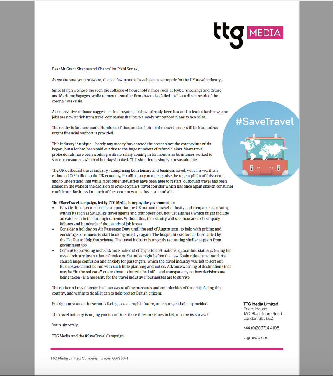 philippajacks's tweet photo. More than 150 signatories of our #SaveTravel letter to Grant Shapps &amp; Rishi Sunak in one hour. If you agree the outbound travel sector needs specific support from the govt, please sign and share: https://t.co/5TtgWMuKKA https://t.co/1CYYWR7TkL