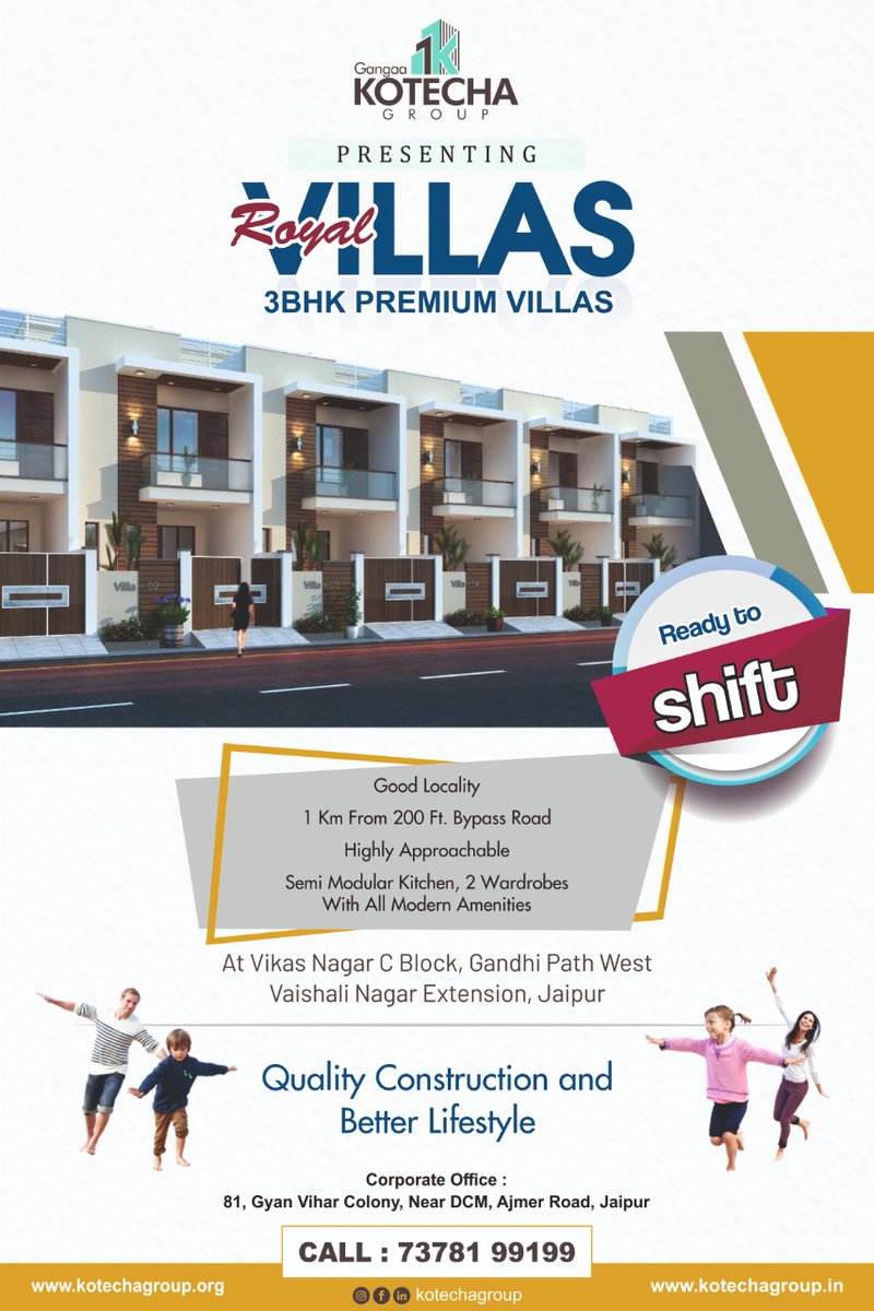 KotechaGroup's tweet photo. "ROYAL VILLA'S "
YOUR DREAM HOME WITHIN YOUR BUDGET
3 BHK premium villas with the feel of living and comfort for the lifestyle
For more inquires Call us at 7378199199
#3bhkduplex #villa #vaishalinagarext #realtor #buildergroup https://t.co/QfykqKBvqv