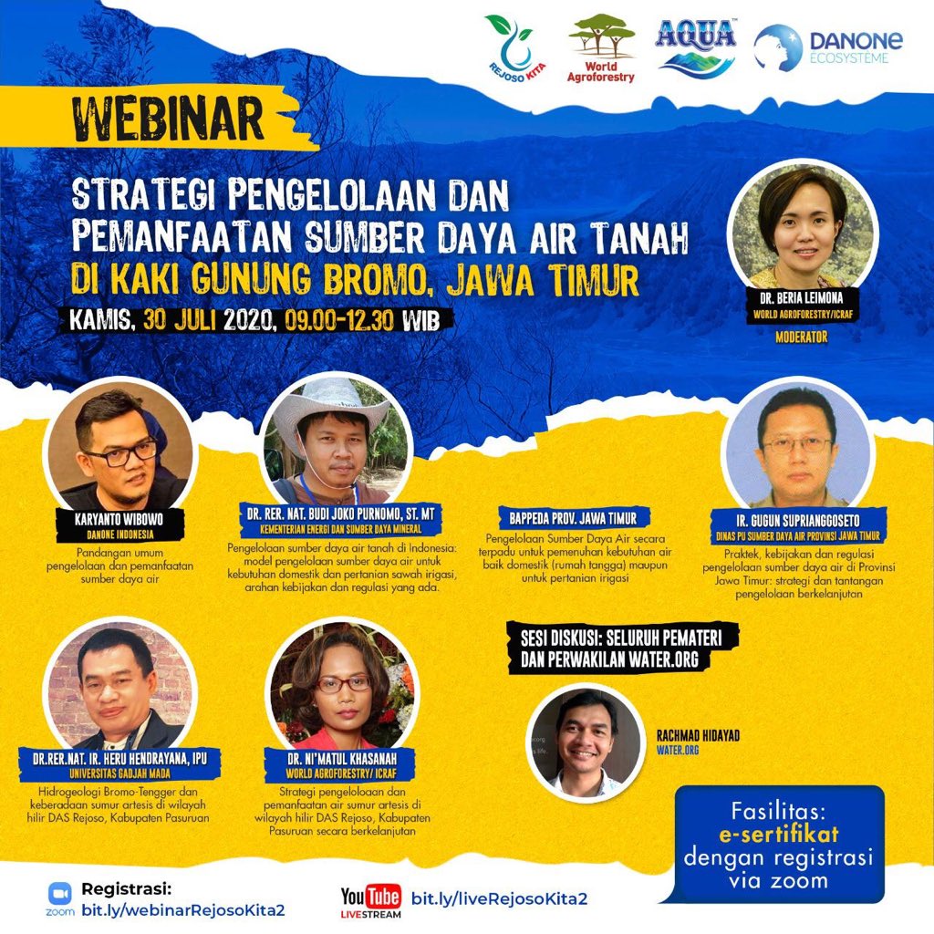 gwwg_ugm's tweet photo. Dear wateris, let’s join webinar “Groundwater management and Utilization Strategy in Down Stream of Bromo, East Java” 
Thursday, 30 july 2020, 09.00 am- 12.30 pm time
Register here 👉 https://t.co/10hndVojUj https://t.co/9HauYxzvH3