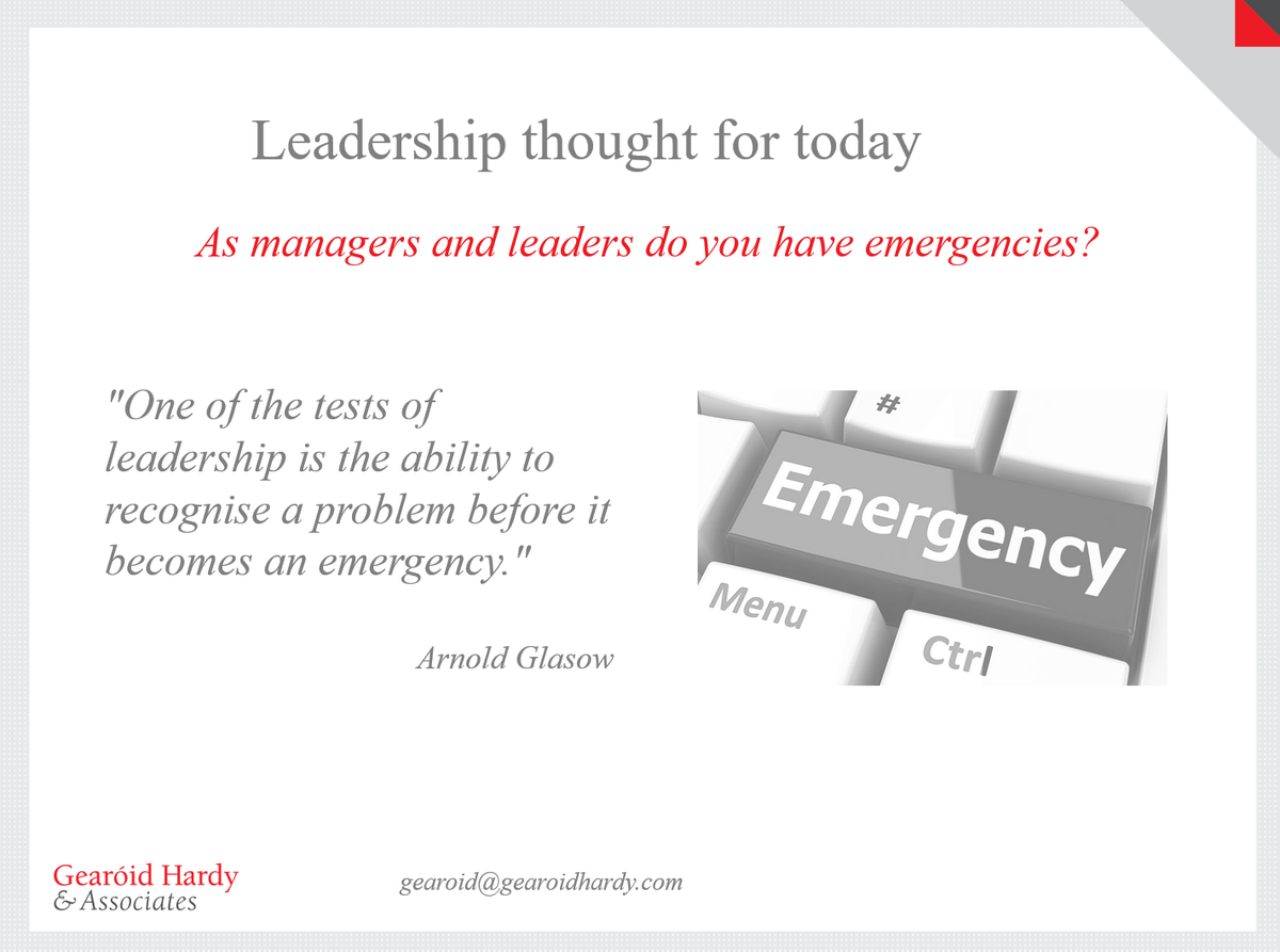gearoid_hardy's tweet photo. "One of the tests of leadership is the ability to recognize a problem before it becomes an emergency." #adaptive,#adaptiveleadership,#leadership,#leadershipadvice,#leadershipdevelopment,#teamdevelopment,#changemanagemnt,#complexchange https://t.co/6ttKFpQZbM