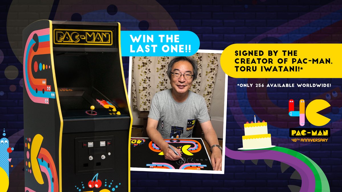 🔊 LAST CHANCE TO ENTER 🔊

There's 12 HRS ⏰  left to WIN the LAST #PACMAN 40th Anniversary Arcade cabinet. Only 256 in the 🌎!!

HAND-SIGNED by Pac-Man creator Toru Iwatani!

To enter, RT this post + follow us.

✨ Winner announced 1pm TOMORROW (BST) ✨

Good luck! 🥳