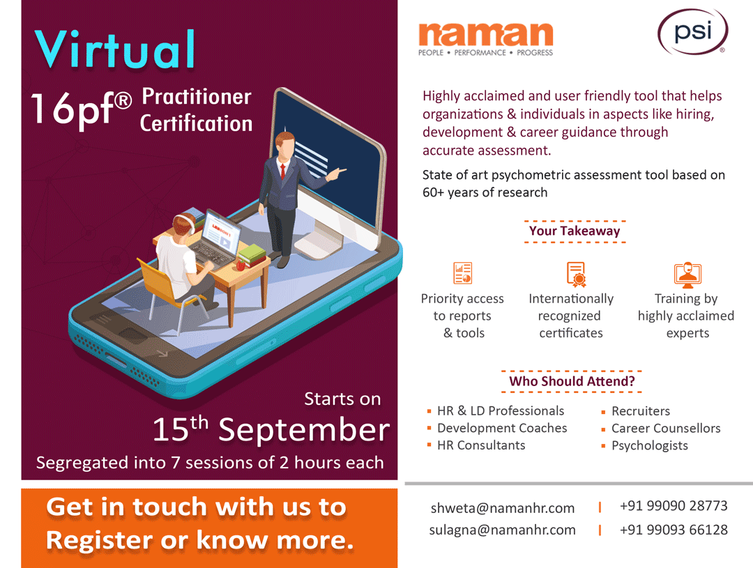 NamanHR's tweet photo. NamanHR brings another batch of the awaited, Virtual PSI®16pf® Practitioner Certification. 
 
Get in touch with us to Register Now! 

https://t.co/PSihy7VAKD 

#PSI #VirtualCertification  #HumanResource #HRProfessionals #Consultants #Recruiters #Counsellors #Psychologists https://t.co/3hmP4Lb675