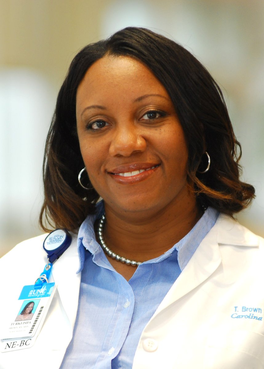 UNCMedCenter's tweet image. UNC Med Center nurse manager Turkeisha Brown leads 70 co-workers on the designated acute care unit for COVID-19 patients. Through obstacles, trials, and determination, her staff is unified to help fight the SARS-CoV-2 virus. unchealth.info/WFu550AL9kE @UNC_Health_Care @UNC_SOM