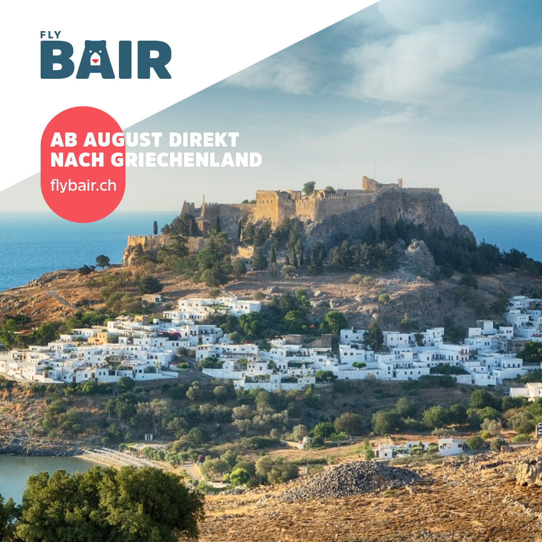 #Kos, #Kreta, #Preveza und #Rhodos sind das Paradies für alle, die Sonne, türkisblaues Wasser und traumhafte Strände lieben. Ab Ende August kannst du mit #flyBAIR direkt nach #Griechenland fliegen. Hol dir jetzt dein Sommerfeeling auf flybair.ch ☀️