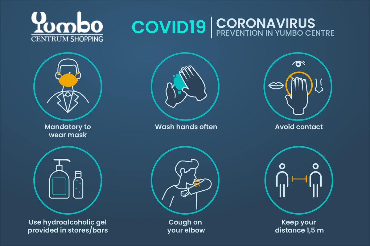 YumboCentrum's tweet photo. 🦠 COVID-19 | PREVENTION IN YUMBO
Please follow all these security measures during your stay at Yumbo. Remember that it is mandatory to wear a face mask while walking through our shopping center. Avoid fines! Thank you for your cooperation. https://t.co/g2wBuA8Fgd