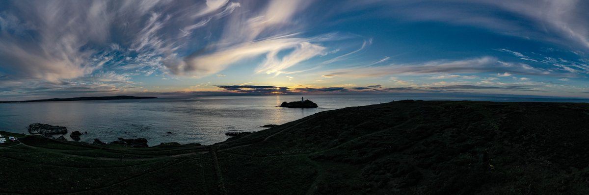 I see a #dragon in the #sky swooping down onto #GodrevyLighthouse @DJIGlobal @ILoveCornwallUK #cornwall #summer2020 #drone #sunset #lighthouse #dronephotography #aerialphotography #aerial #nightsky