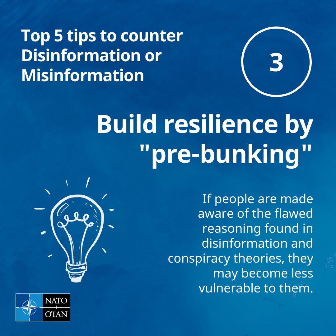 / top tip on countering  #disinformation: Build resilience by “pre-bunking”. Check out  #NATO’s approach https://bit.ly/3jadFlT  #FactCheck