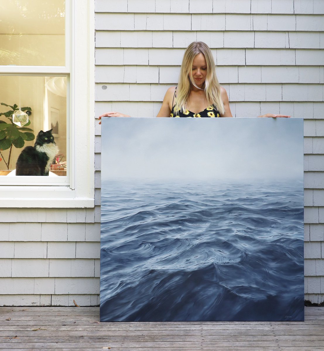 Photographing some new work, while my little onlooker observes from the window 🐱❤️