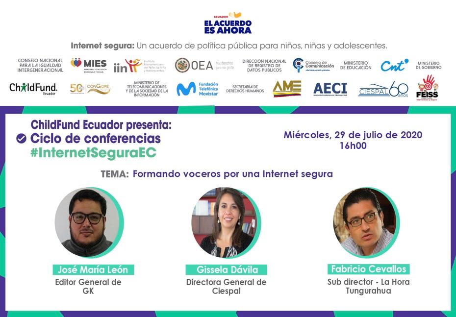 ChildFundEc's tweet photo. HOY I Comunicadores y medios de comunicación se unen a nuestra campaña💡#AhoraYaSabes #NaveguemosSeguros que
#ChildFundEC organiza.
Únete a: "Formando voceros por una #InternetSeguraEc" 🛰
🗓️ Miércoles, 29 de julio de 2020
🕚 16:00 horas
Regístrate aquí: https://t.co/mTwnp5FyI8 https://t.co/Nmz07OMoT2