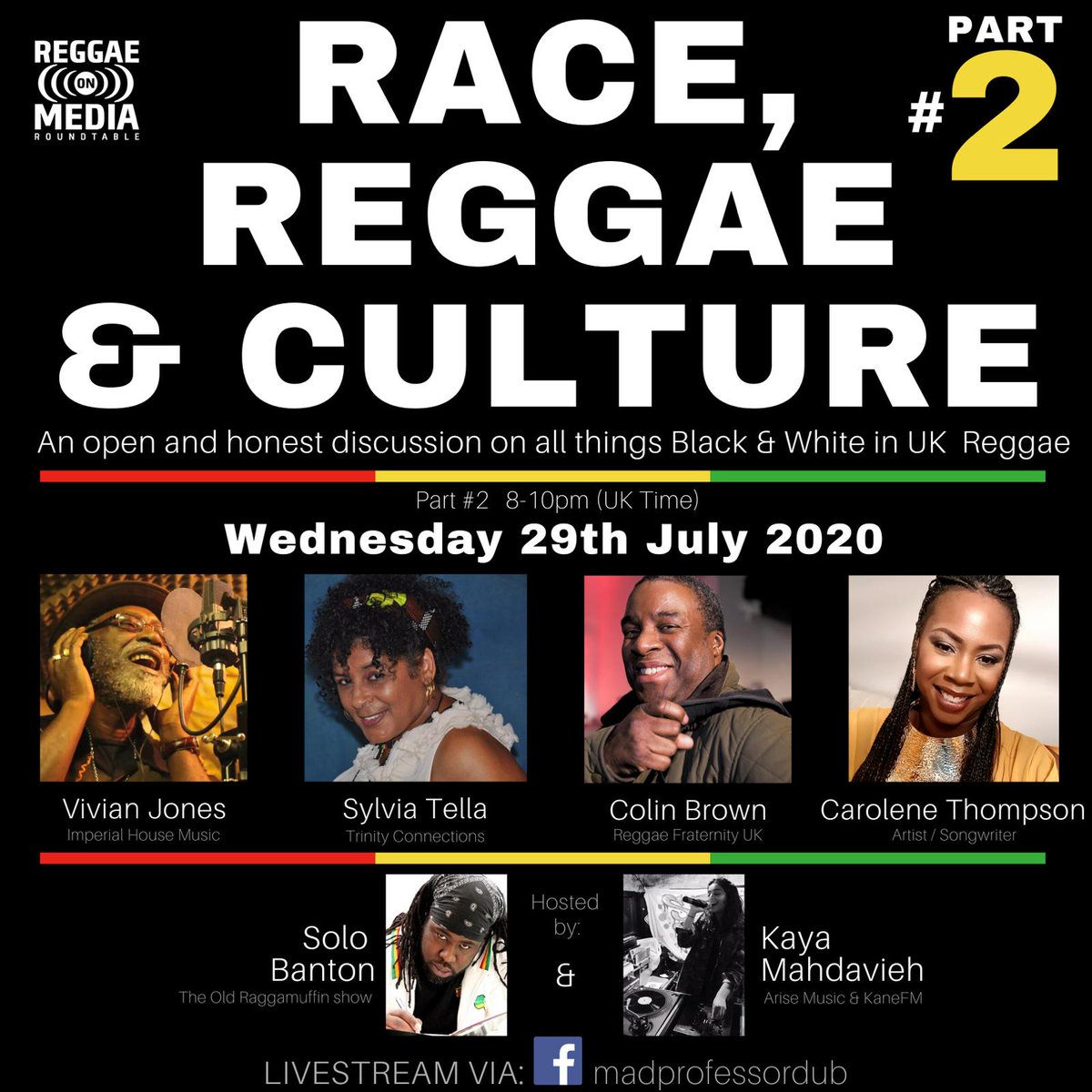 regfraternityuk's tweet photo. Race, Reggae & Culture Pt 2 TODAY 29 July 8-10pm FOCUS: Status of #UK #Reggae & Solutions to make it better PANELISTS: #VivianJones #SylviaTella #ColinBrown #CaroleneThompson HOSTS: #SoloBanton #KayaMahdavieh LIVE STREAM: via Mad Professor's Facebook page: https://t.co/8XSB1Ns9TA https://t.co/91NRA2VXog