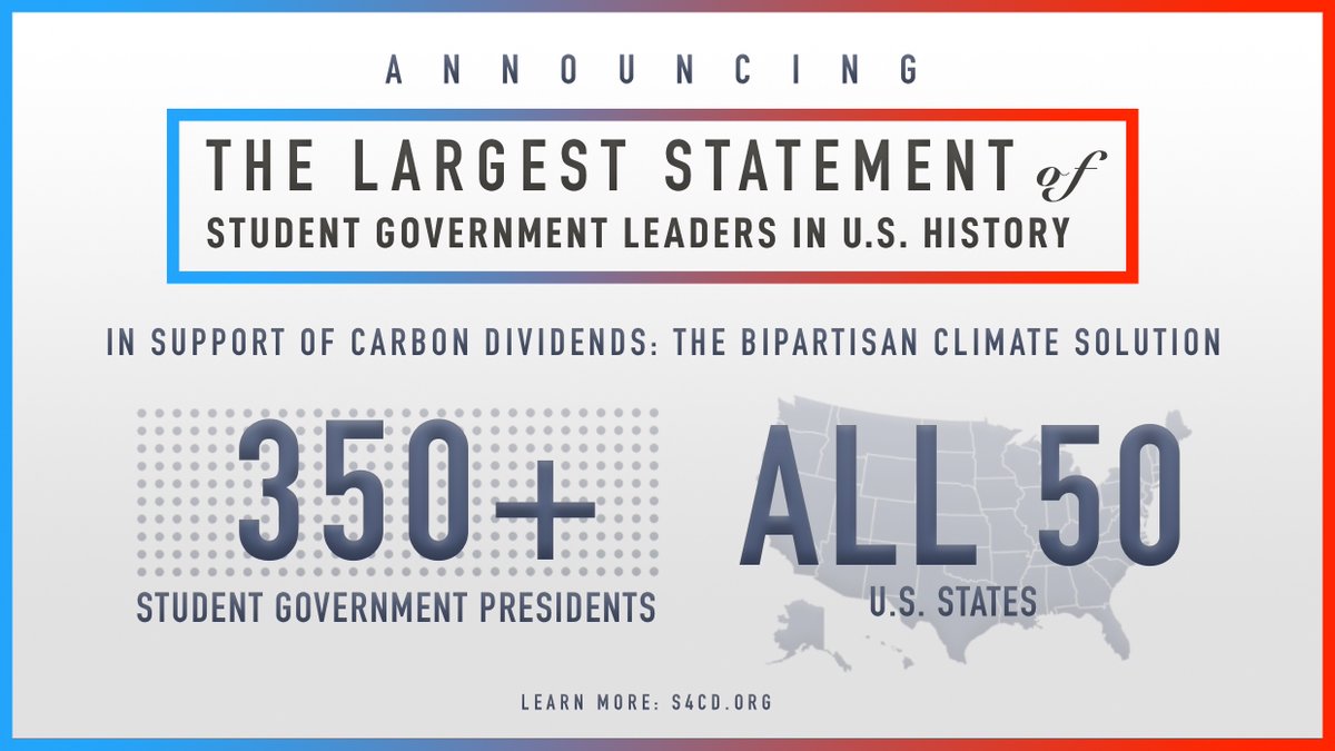 BIG NEWS! We are excited to announce the “Student Government Leaders’ Statement on Carbon Dividends--the largest statement of student government presidents in US history!

1/