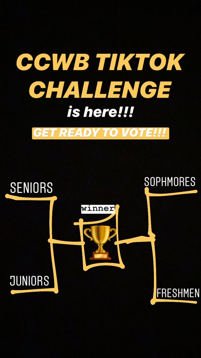 🚨 IT’S TIME!!! 🚨The first ever CCWB tik tok challenge has officially begun! 👀
Round One is FR vs SO and JR vs SR. Check out their submissions in this thread and VOTE for your favorites here AND on our Instagram story (@ ccwb all) !!! 📫
VOTE VOTE VOTE!!! 🏆😈🏀👯‍♀️💯