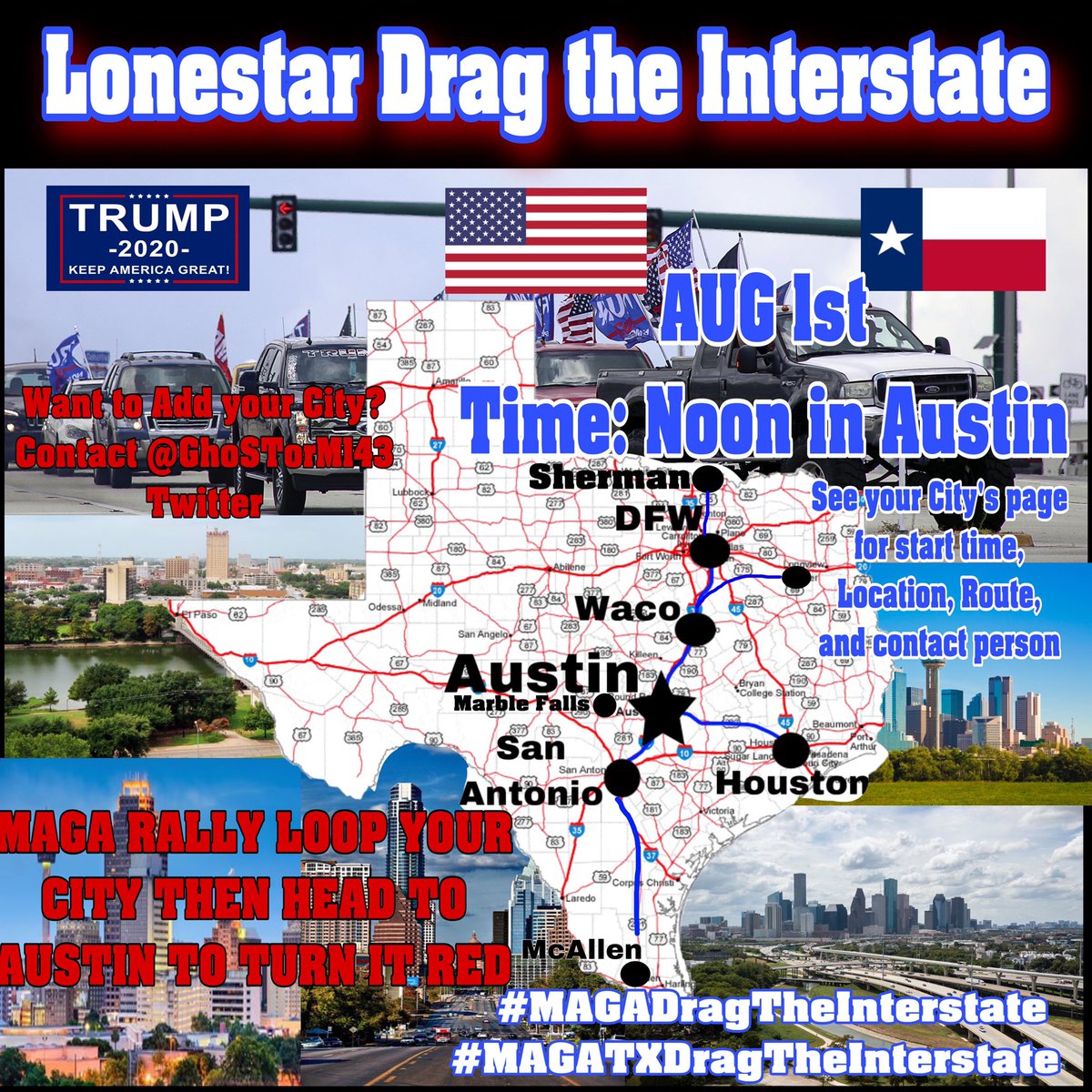 GhoSTorM143's tweet photo. 🚨🚨Don’t Miss UR chance this Saturday 2 stand with the Silent Majority🚨🚨 We WILL NOT be silent anymore. Join MAGA Patriots from UR city in looping around it &amp; then heading 2 Austin 2 #MAGADragTheInterstate #MAGATXDragTheInterstate like the Good OL’ Days. See thread 4 all info https://t.co/2GkJK6ngZB