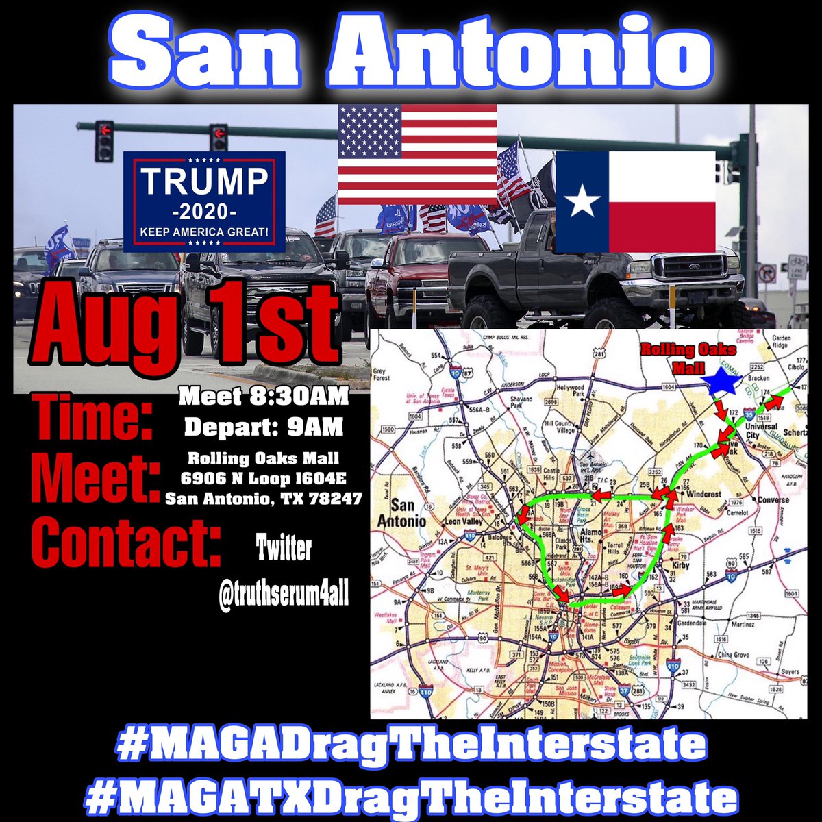 GhoSTorM143's tweet photo. 🚨🚨Don’t Miss UR chance this Saturday 2 stand with the Silent Majority🚨🚨 We WILL NOT be silent anymore. Join MAGA Patriots from UR city in looping around it &amp; then heading 2 Austin 2 #MAGADragTheInterstate #MAGATXDragTheInterstate like the Good OL’ Days. See thread 4 all info https://t.co/2GkJK6ngZB