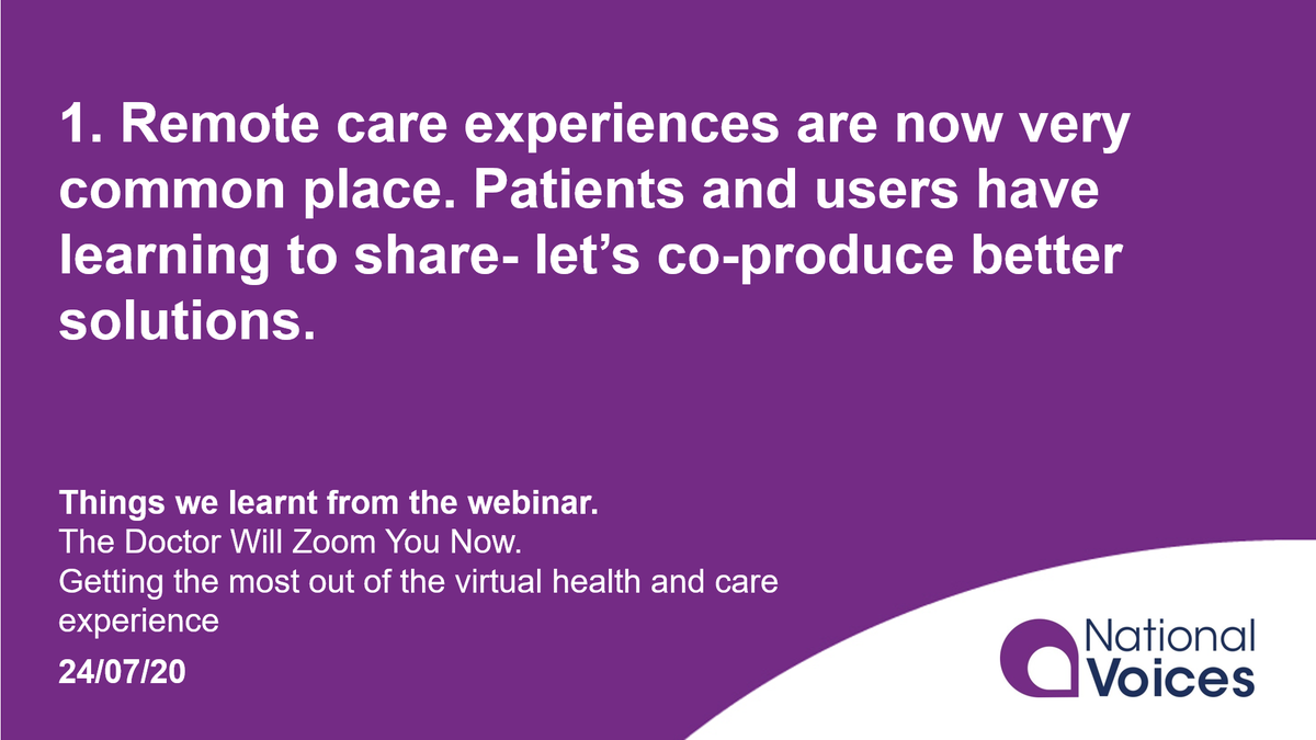 1) Remote care experiences are now very common place. Patients and users have learning to share- let’s co-produce better solutions  #DrZoom 2/6