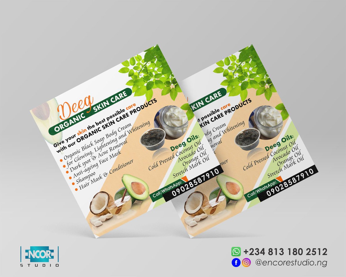 encorestudio_ng's tweet photo. E-FLYER DESIGN...
for DEEG Organic Skin Care

#flyerdesign #organic #skincare #skincareproducts #wednesday #WednesdayMotivation #design #GraphicDesign #branding #advert #business #businessowner #Entrepreneurship #Abuja #nigeria #9ja #africa #designer #Creative #wednesdaymorning https://t.co/luTWqG5ybe