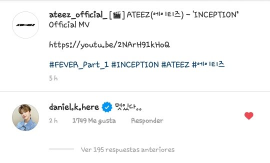 Kang Daniel (ex  #WannaOne member) commented under ATEEZ Inception post on InstagramHe said "It's cool" @ATEEZofficial  #ATEEZ    #ATEEZFever  #FEVER_PART_1  