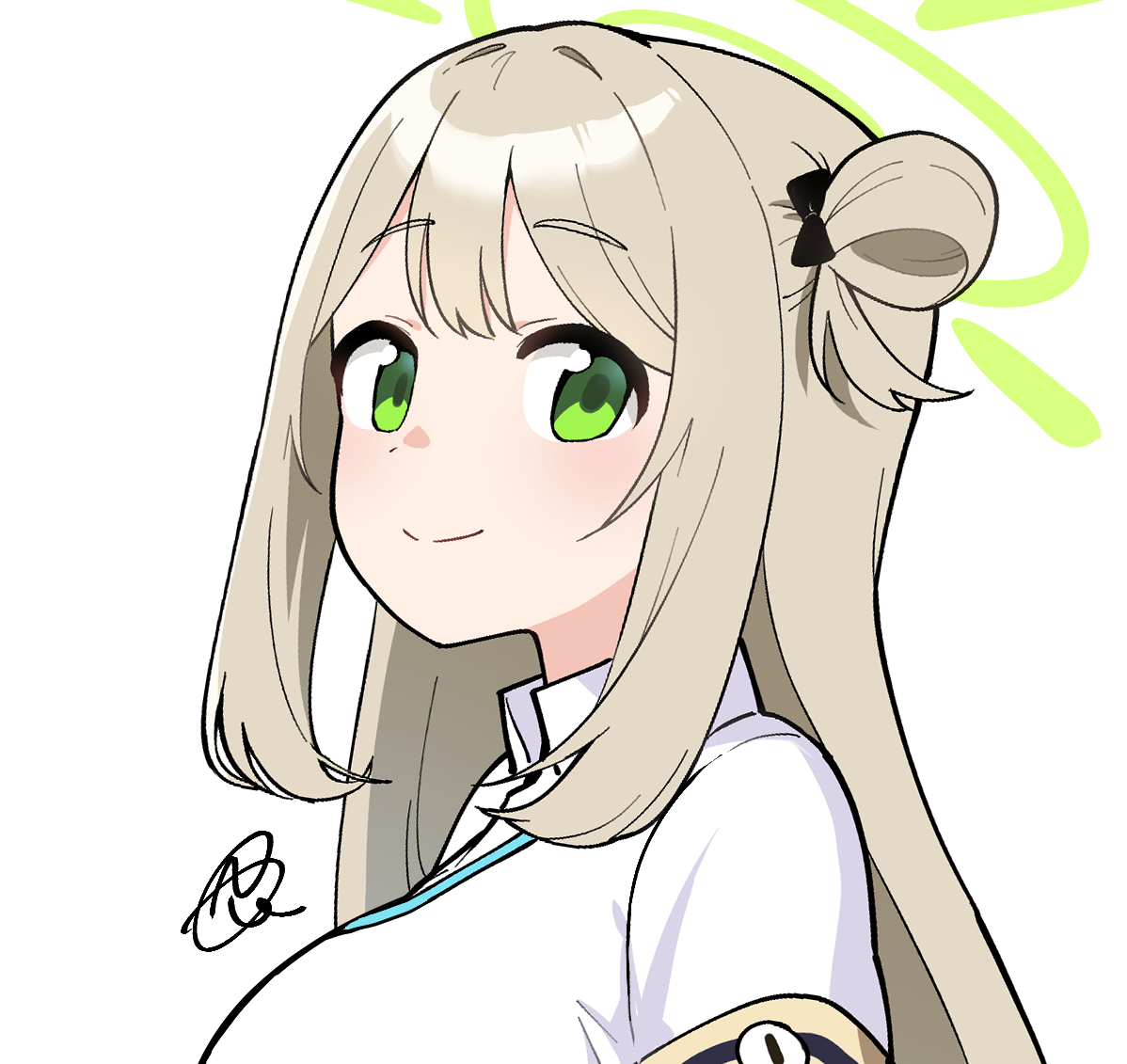 nonomi (blue archive) 1girl solo green eyes halo smile white background long hair  illustration images