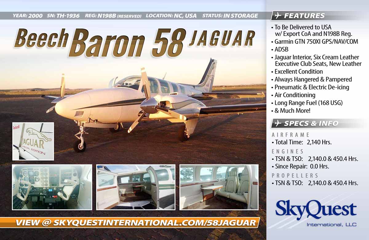skyquestint's tweet photo. SQI Aircraft Sales ✈ New Listing... Beech Baron 58 w/ADS-B Installed, Excellent Condition... https://t.co/0NFburO6Ie #beechbaron #aircraftforsale #aircraftsales #beechcraft #baron58 #jaguars #privateplane https://t.co/3TcRnTOaV0