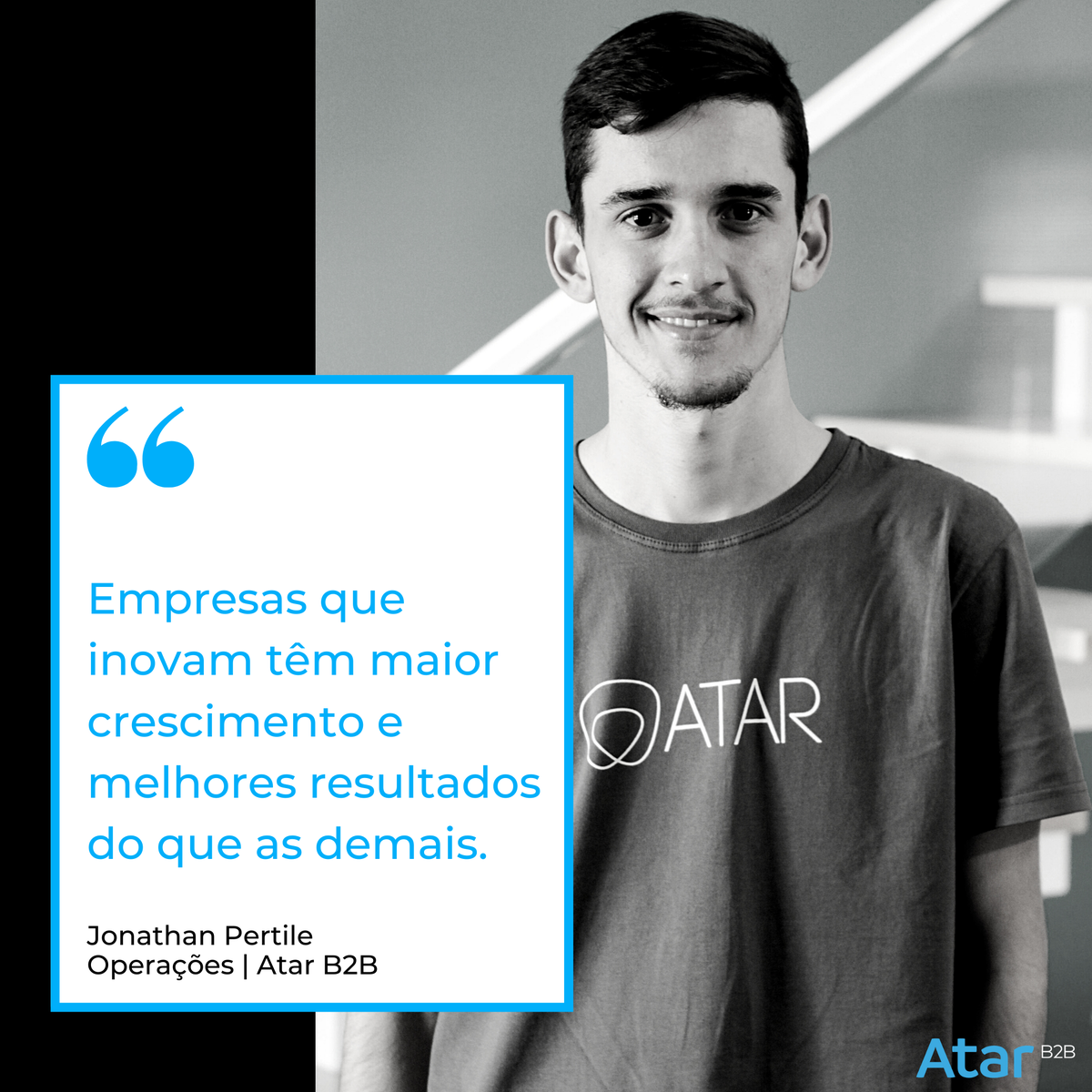 AtarB2B's tweet photo. Esse é o comentário do Jonathan Pertile, do time de operações da Atar B2B, sobre como conquistar bons resultados e crescer em uma empresa.

A Atar B2B pode ajudar a sua empresa a inovar, criando um banco digital próprio!

#business #bancodigital #fintechme https://t.co/obwmJibixD
