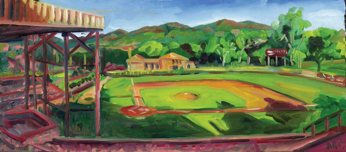 19/07/29 The  @SantaFeFuego play in the Pecos league. I missed their game the night before and by chance drove past their ballpark, Fort Macy Ballfield, later in the day. I got painting as the shadows crept across the infield. @IndyBallIsland  #MLB  #DiamondsOnCanvas  #AndyBrown