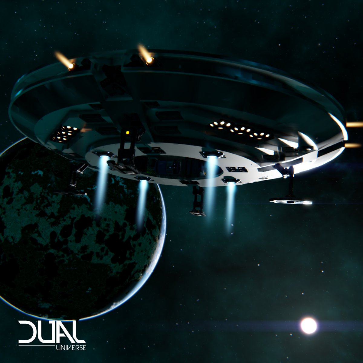 dualuniverse's tweet image. The "UFO 9 JULY" made by archerer8791 is a stunning, thin, and circular ship that looks just like your stereotypical UFO. Send us a picture of your build with coordinates to community@novaquark.com for a chance to get featured!⁠⁠
