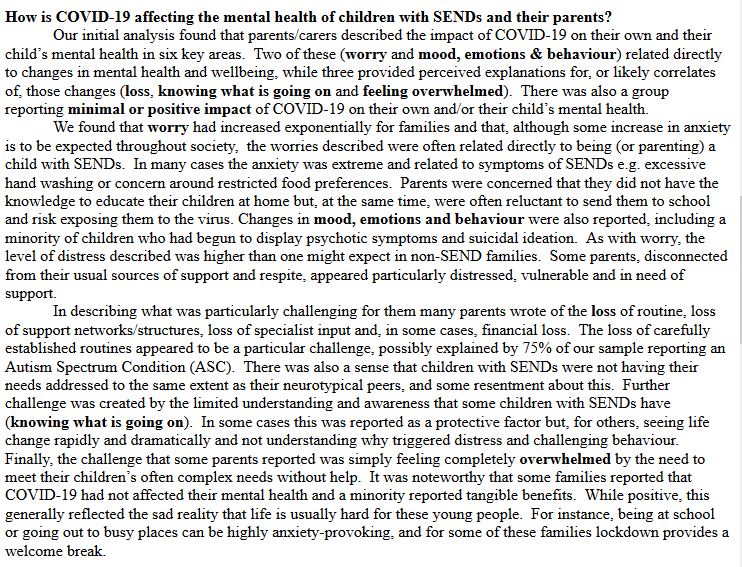 CIE0089 -  @UToseeb &  @KathrynAsbury1 from the University of York, whose team have been assessing the impact of COVID-19 & lockdown on the mental health of children with SEND & their families -  https://committees.parliament.uk/writtenevidence/5620/html/