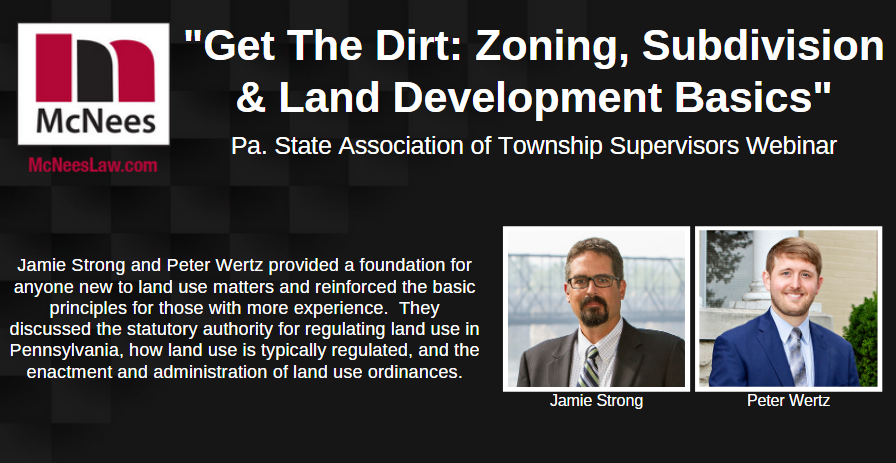 McNeesLaw's tweet photo. #McNees attorneys Jamie Strong and Peter Wertz presented @PSATS webinar on zoning, subdivision and land development. https://t.co/Livhs89TR6 https://t.co/26gdUZKk4e