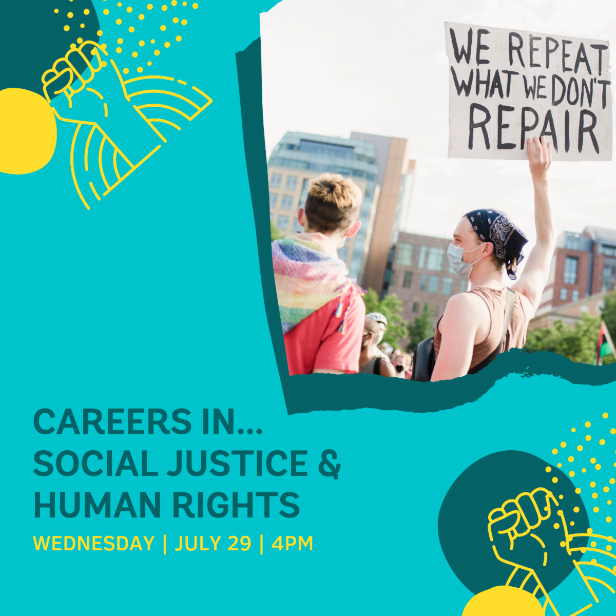 Careers In...Social Justice &amp; Human Rights - Today at 4PM! conta.cc/3g9825s