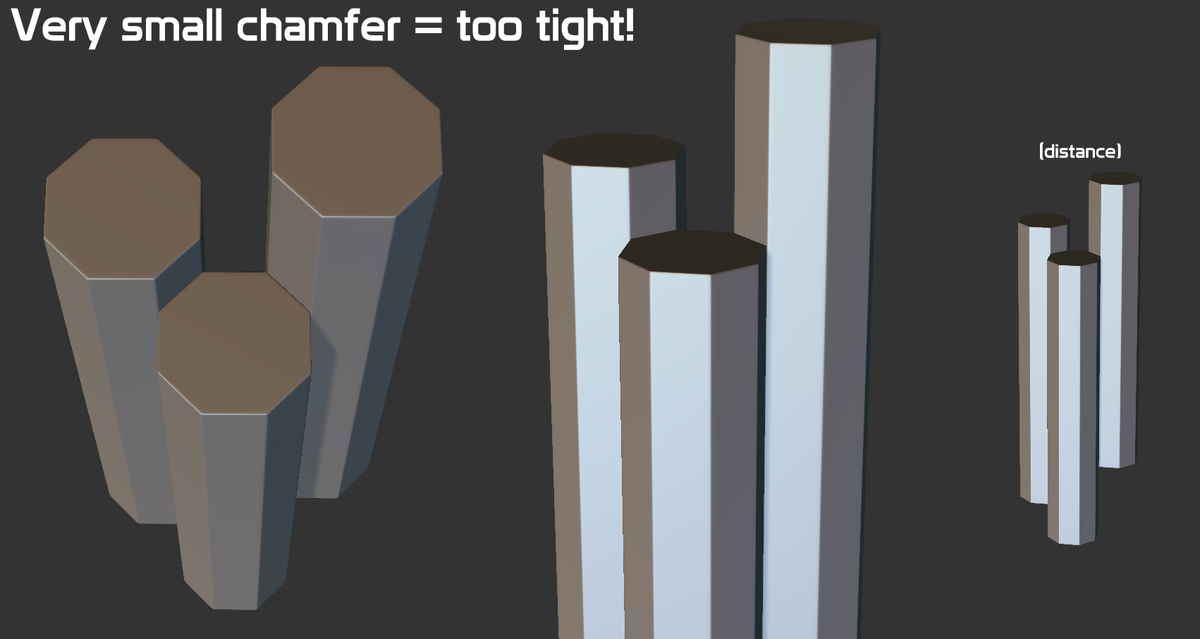 The actual chamfer size however, is another key area that needs to be experimented with. this is very much a goldilocks situation, in which you need to test for the best solution. Too tight a chamfer results in no visible difference from before: 12/19