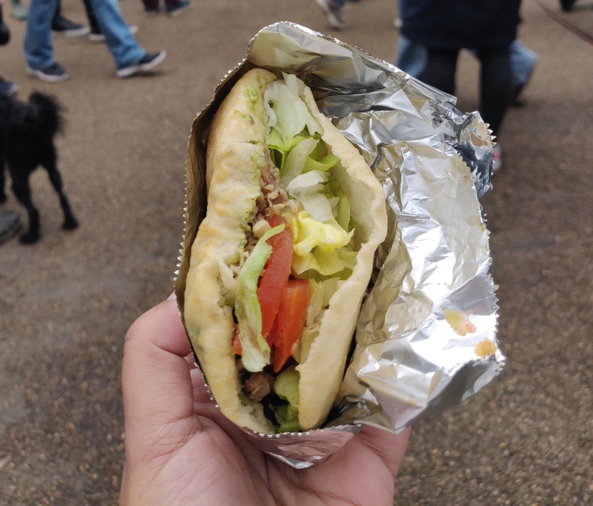 Bokit at Bokit'la (a pop-up food stall)A sandwich made with fried dough (again, imagine crisp bhatura) stuffed with chicken, lettuce, tomato and sauces. A Caribbean street-snack from Guadeloupe, a French archipelago which has culinary influences from various parts of the world.