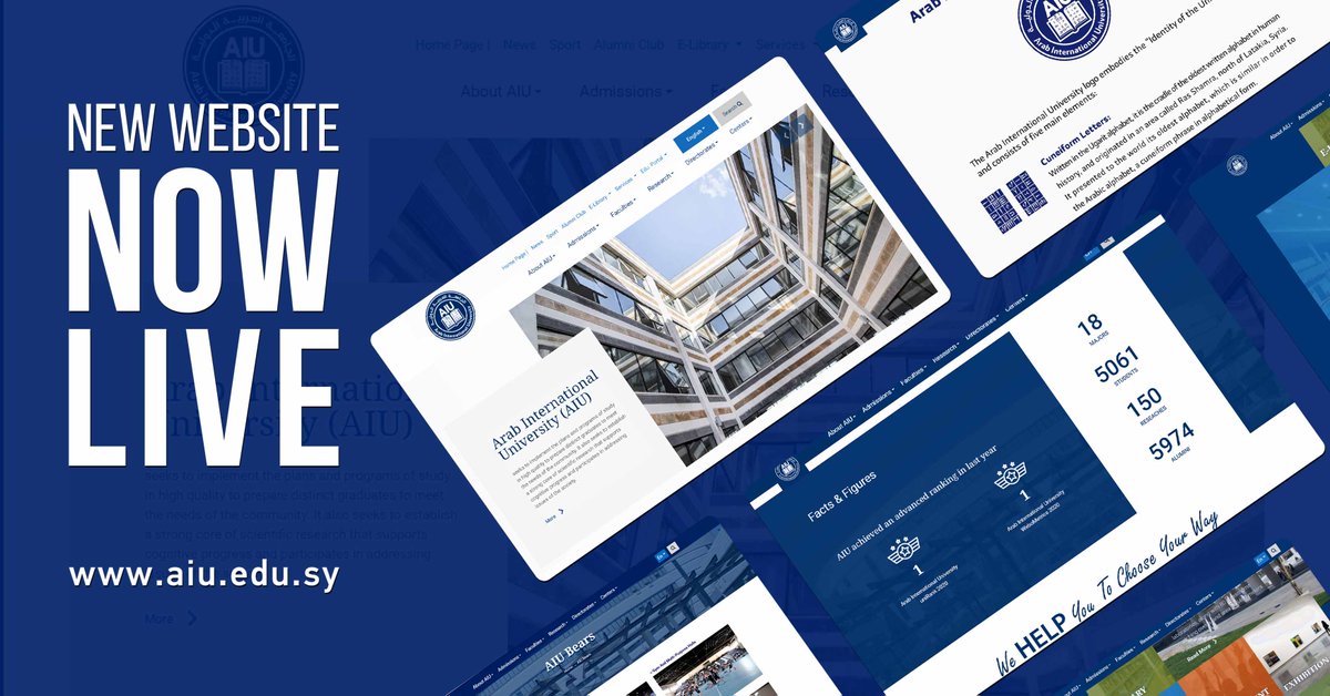 🔴 #AIU #New #Website 💻

➡️➡️➡️ aiu.edu.sy

.
.
.

#Arab_International_University #ArabInternationalUniversity #web #Damascus #University #Education #Faculties #new #redesign #logo #mobile #screen #INTERNET #Tablets #laptop #computer #network #WorldWideWeb #SEO