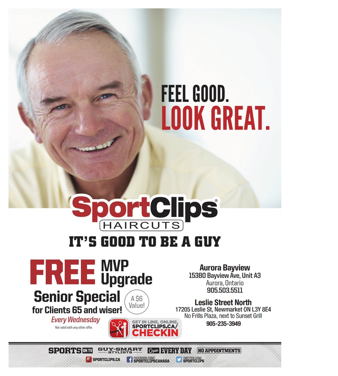 SportClipsAur's tweet photo. TODAY IS SENIOR'S DAY!!!
FREE MVP UPGRADE! 
#auroraseniors #haircutsforseniors #mvp #hotsteamedtowel #seniorsdiscount #haircutsformenaurora #exploreaurora #cleansafe https://t.co/2s7FzIwDiV
