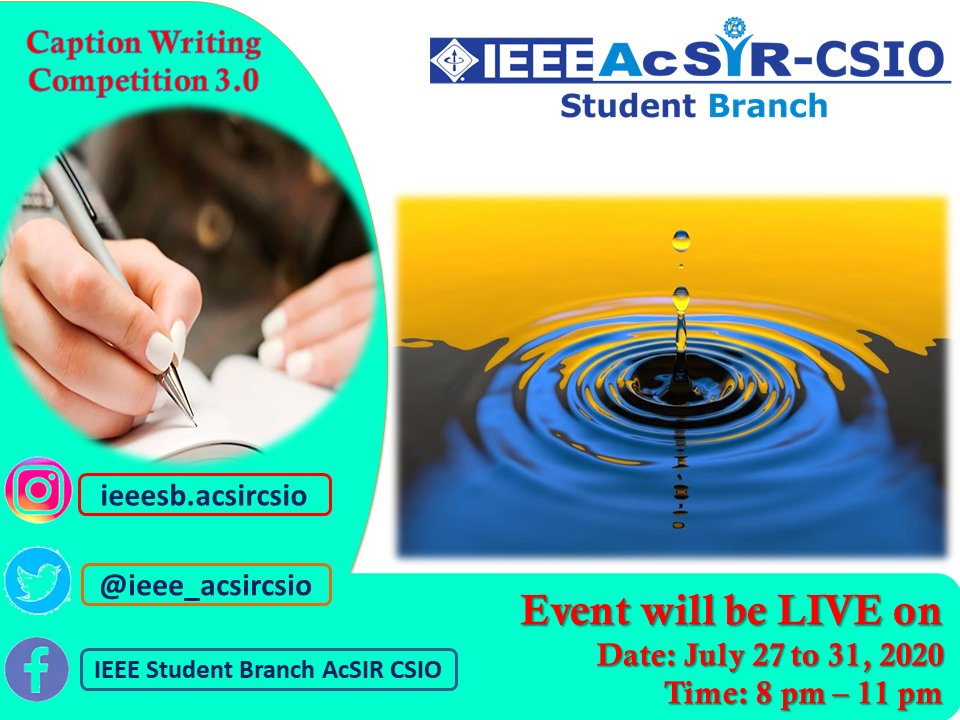 ieee_acsircsio's tweet image. Important Instructions:
Follow us on our Facebook/Instagram/Twitter 
Short captions.
No restriction in the participation anyone can participate any number of times. 
#IEEE #AcSIRCSIO #CSIO #WritingCommunity #writerslift #caption #Science #Technologies #ideas #IEEEWIE